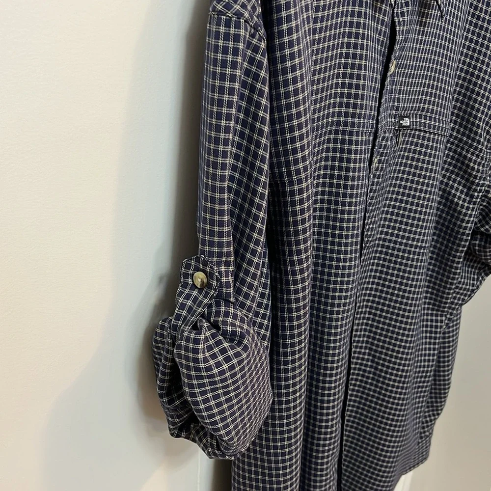The North Face Traverse Navy Blue Tan Check Long Sleeve Button Down Shirt LARGE